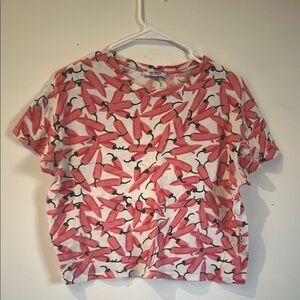 Zara Pink and White Boxy Crop T-Shirt